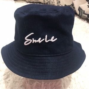 Bucket Hat Denim Embroidered Smile Cider OS